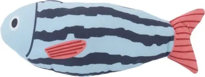 Produktbild von INF Blau gestreiftes Fisch Plüschtier für Hunde - Quietschend, zum Kauen
