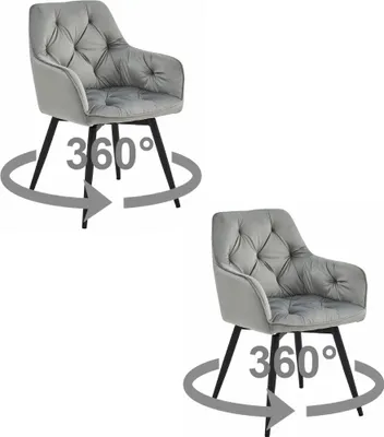 Image de Chaise - Leobert - Velours Gris Argenté/Pieds Noirs - Lot De 2