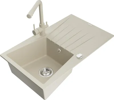 Produktbild von Mexen Cesar Granitspüle 1-beckig mit Abtropffläche und Küchenarmatur Duero, beige - 6514-69-671600-69