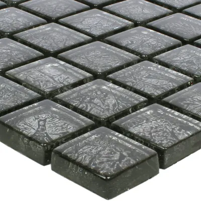 Produktbild von Mosaikfliesen Glas Kandila Schwarz 23x23x8mm