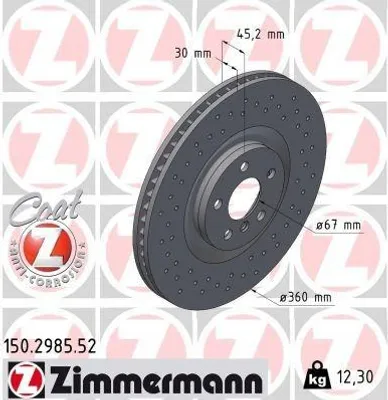 Produktbild von ZIMMERMANN Bremsscheibe Vorne Rechts für BMW 1 Schrägheck (F40) 360mm 150.2985.52