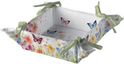 Produktbild von Brotkorb Baumwolle 20 x 20cm mit Schmetterlingen & Blumen Weiß / Bunt