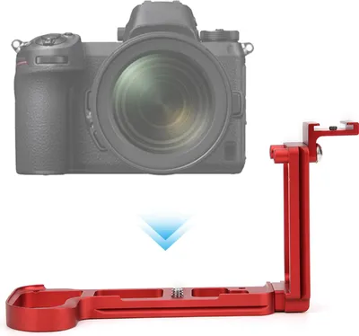 Productafbeelding van Aluminiumlegering L-vormige verticale bevestigingsbeugel met snelsluitplaat en flitserbevestiging voor spiegelloze Nikon Z6/Z7 camera's. Kleur: rood