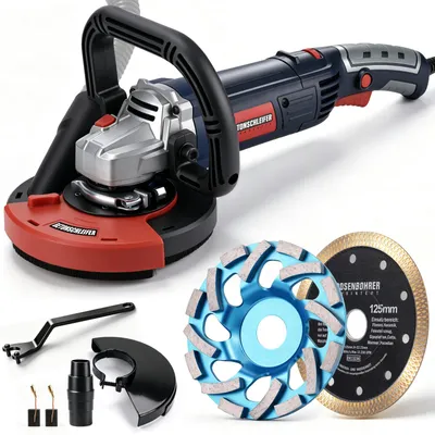 Produktbild von 9000U/min 2100W Betonschleifer mit Ø125mm Diamantschleiftopf Trennscheibe Schutzhaube, Betonfräse Sanierungsfräse Winkelschleifer Putzfräse Mauerfräse