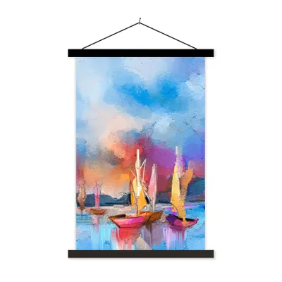 Produktbild von MuchoWow® Textilposter Malerei - Boote - Wasser 40x60 cm mit schwarzem Rahmen - Wanddekorationen