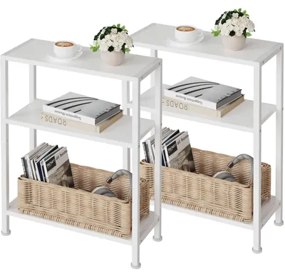 Obrázok produktu pre Omgoods – Štýlový príkonový stolík do malých priestorov s úložným priestorom (biely, sada 2 kusov)