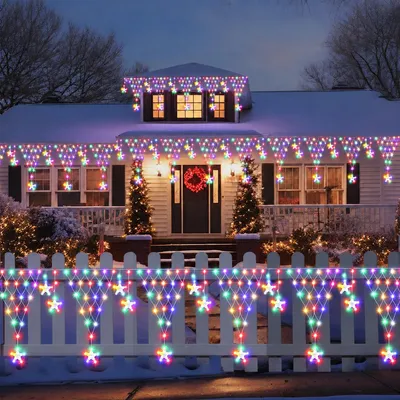 Productafbeelding van LED-lichtketting met sterren, lichtnet met 8 lichtmodi, lichtgordijn, kerstverlichting voor kerst, Halloween, feestjes en decoratie, in verschillende kleuren