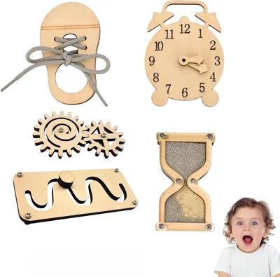 Productafbeelding van Delige DIY Busy Board set - Materialen voor ouders - Sensorische bordaccessoires - Houten onderdelen doolhof - Leerklok - Tandwiel - Zandloper