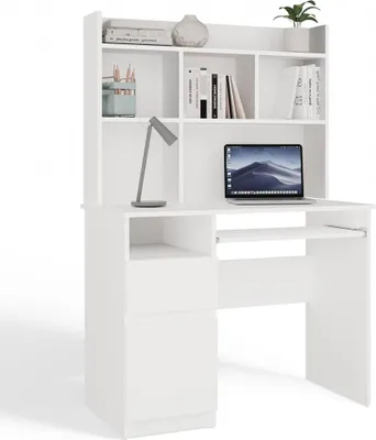 Produktbild von Schreibtisch PORTO links mit Auszug – kompakte Funktionsarbeitsplatte | Mattweiß | 98x51x145 cm