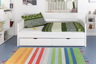 Produktbild von Buche Bett mit Schublade 90 x 200 cm Weiß