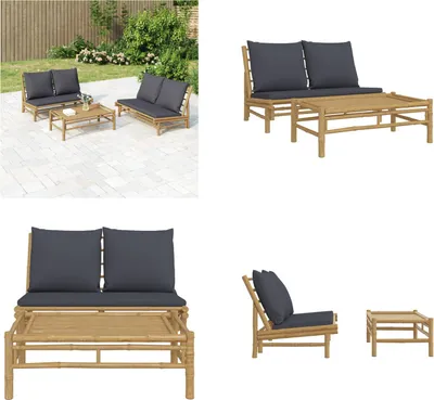 Produktbild von vidaXL 2 tlg. Garten Lounge Set mit Dunkelgrauen Kissen Bambus - Garten Lounge Set - Garten Lounge Sets - Lounge Set - Lounge Set Terrasse