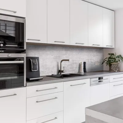 Produktbild von Dedeco Küchenrückwand Motiv: Beton V3, 3mm Aluminium Alu-Platten als Spritzschutz Küchenwand Verbundplatte wasserfest, inkl. UV-Lack glänzend, alle Untergründe, 280 x 60 cm