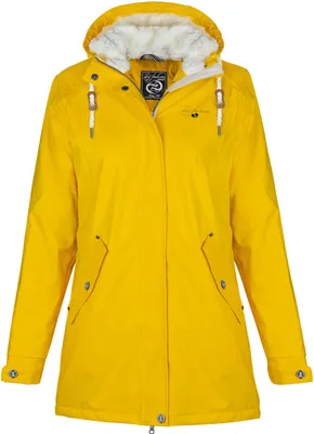 Produktbild von Dry Fashion Damen Regenmantel Malmö - Frauen Regenjacke Jacke mit Kapuze Lang Winddicht Wasserdicht Gefüttert mit Teddyfleece in Gelb Größe 40