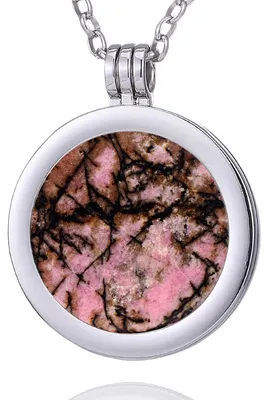 Produktbild von Morella Damen Halskette 70 cm Edelstahl und Anhänger mit Edelstein Rhodonit Coin 33 mm Chakren Scheibe in Schmuckbeutel