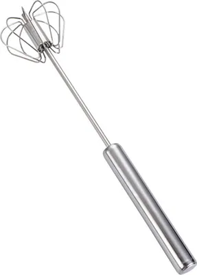Produktbild von Halbautomatischer Schneebesen aus Edelstahl, antihaftbeschichtet, Handrührgerät zum Kochen, in der Küche und zu Hause, manueller rotierender Eierschüttler-Mixer