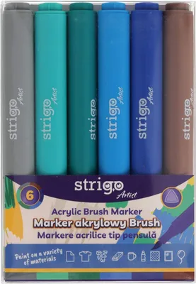 Zdjęcie produktu dla Strigo. Markery akrylowe trójkątne 6 kolorów. Końcówka Brush. Zestaw 9 - Strigo