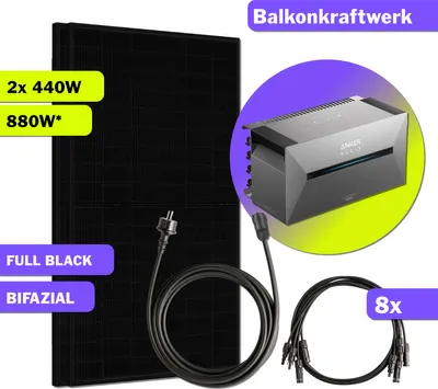 Produktbild von 880W Balkonkraftwerk Bifazial mit Anker SOLIX Solarbank E1600 PRO Balkonspeicher - 0% nach §12 Abs. 3 UstG