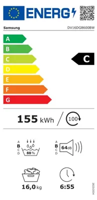 Image de Sèche-linge pompe à chaleur 68.8cm 16kg blanc - Samsung - DV16DG8600BW -