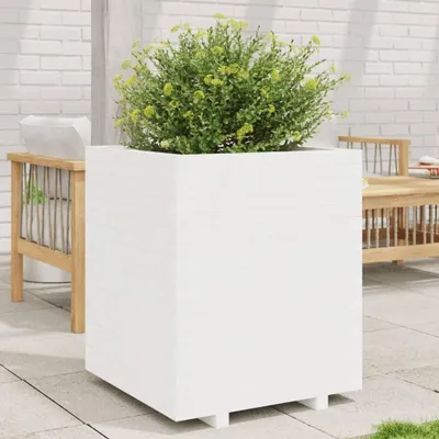 Produktbild von Weißer Pflanzkübel aus massivem Kiefernholz, Blumenkasten für den Balkon und den Außenbereich, Hochbeet für den Balkon, 60x60x72,5 cm