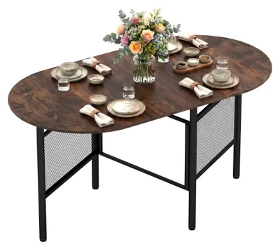 Produktbild von KOMFOTTEU Ovaler Esszimmertisch für 6-8 Personen, klappbarer Esstisch mit Stabile Metallbeine & Holzplatte, platzsparender Klapptisch, Küchentisch, Wohnzimmertisch für Esszimmer & Küche, 150 x 80 x 76 cm