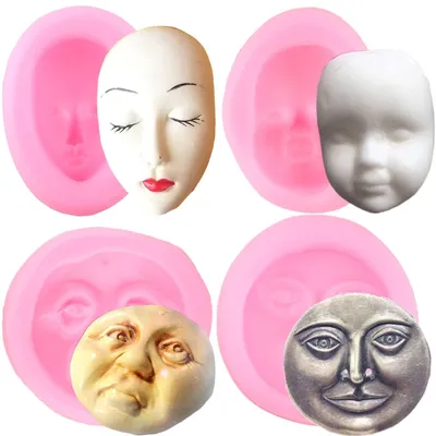 4er Set Gesichts-Silikonformen für Fondant, Kuchen, Schokolade