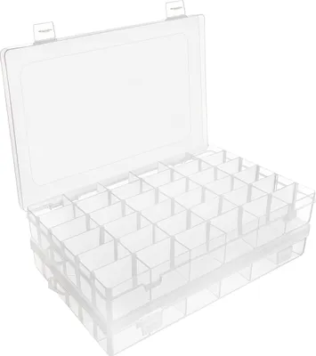 Produktbild von Belle Vous 2 Stk Sortierboxen für Kleinteile aus Durchsichtigem Kunststoff – 27,3 x 17,6 x 4,3 cm – 36 Herausnehmbare/Verstellbare Fächer – Für