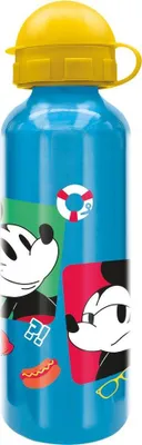 Produktbild von Tataway Disney Mickey Mouse Blaue Aluminium-Trinkflasche für Kinder, 530 ml, mit Ausguss und Sicherheitsverschluss