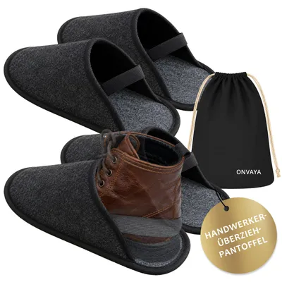 Produktbild von ONVAYA® Handwerkerpantoffeln | Filzpantoffeln Set mit 2 Größen: XL & XXL | Museumspantoffeln | Schlosspantoffeln | Überschuhe aus Filz | hochwertige Gästepantoffeln | inklusive Tragebeutel