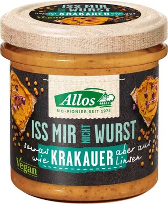 Zdjęcie produktu dla PASTA WEGAŃSKA A'LA KIEŁBASA KRAKOWSKA BEZGLUTENOWA135 g - ALLOS