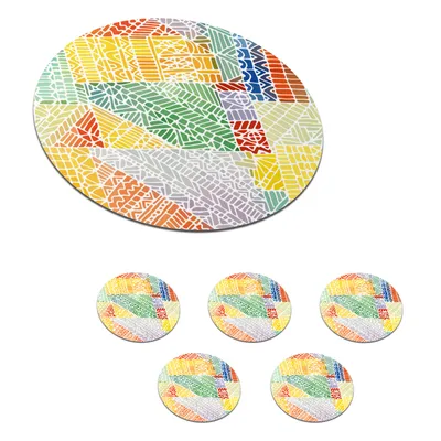 Obrázok produktu pre MuchoWow® Okrúhly sklenený podšálok, sada 6 ks Vzory - mozaika - abstraktné 10x10x0.3cm Podložky pod poháre - podložky pod nápoje - ochrana stolovej
