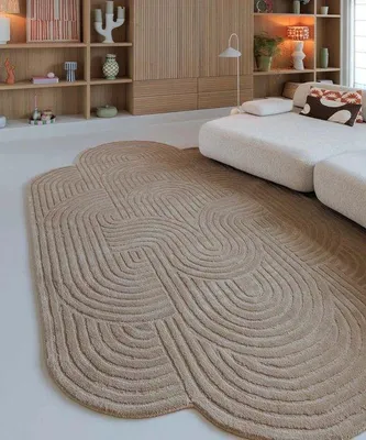 Image de Tapis en laine "Balans" fait à la main par Unyqoos® – Design organique, couleur beige, 120 x 200 cm, idéal pour un style de décoration Japandi