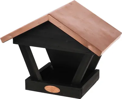 Produktbild von Esschert Design Wandvogelfutterhaus Schwarz mit kupferfarbenem Dach