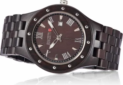 Produktbild von Bonizetti Herrenuhr MATTERHORN Armbanduhr mit Armband aus Holz Schwarz 4,5cm Durchmesser Holzuhr, Holzarmband