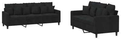 Produktbild von vidaXL 2-tlg. Sofagarnitur mit Kissen Schwarz Samt