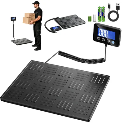 Image de Balance pour colis - Balance de table - Capacité de charge : 300 kg - Haute précision - Fonction tare - Fonction maintien du poids - Plateforme robuste en ABS et en métal - Noir