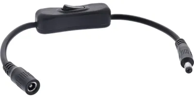 Produktbild von InLine DC Kabel mit Schalter, DC ST/BU 5,5x2,5mm, AWG 18, schwarz, 0,20m, 0,2 m, 5.5 x 2.5 mm, 5.5 x 2.5 mm, 12 V, 11.6 A