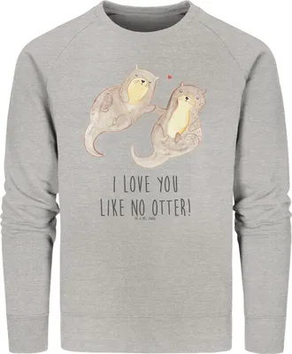 Produktbild von Mr. & Mrs. Panda Bio Baumwoll Pullover Otter Hände halten Größe M - Heather Grey - Geschenk, Liebe, Sweatshirt, Paar, Verliebt, Seeotter, Pulli, Sweater, glücklich