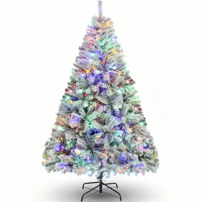 A decorated artificial Christmas tree with LED lights.