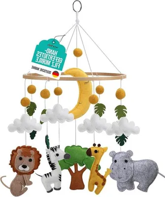 Produktbild von Famanu Babymobil mit Safari-Tieren aus Filz - hängendes Mobile für das Kinderbett - Dekoration für das Kinderzimmer