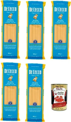 Produktbild von De Cecco bucatini piccoli N°14 100% Italienisch Pasta Nudeln 5x 500g + Italian Gourmet Polpa 400g