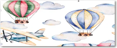 Produktbild von Tulup® Leinwandbild - 125x50 cm - Wandkunst - Drucke auf Leinwand - Leinwanddruck  - Kinderzimmer - Mehrfarbig - Flugzeuge Ballons