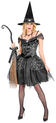 Hexenkostüm für Damen, L, schwarz, mit Rock und Hut