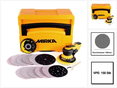 Zdjęcie produktu dla Mirka DEROS-Kit Abranet 5650CV Szlifierka oscylacyjna 350W 125mm/150mm 5,0 suw Bezszczotkowa + 150 szt. tarcz szlifierskich Grip różne ziarnistości + systainer ( Kit904WOMDE ) Różne ziarnistości + systainer ( KIT1904WOMDE )