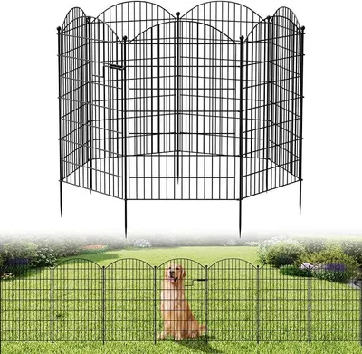 Produktbild von Metall Gartenzaun Steckzaun Hundezaun für Hunde 100cm H Mit Tür, 7 Panels 4,6 m L Hühnerzaun Mobiler Zaun Begrenzungszaun für Haustier, Tierbarriere, Bordüre für Hof