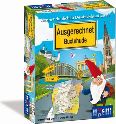 Produktbild von HUCH! | Ausgerechnet Buxtehude - Neuauflage | Wissensspiele Deutschland | Lernspiele & Geografie Spiel | Allgemeinwissen Kartenspiele | Denkspiele & Schätzspiel | Für 2 bis 6 Spieler ab 10 Jahren