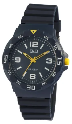 Produktbild von Herrenuhr Kunststoff  Kunststoffarmband, 10 ATM, blau mit gelben Details