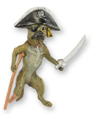 Produktbild von Bronzeskulptur Mops als Pirat Replikat Retro Design Dekoration