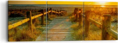 Produktbild von Bild auf Leinwand - Leinwandbild - Fußgängerbrücke Strand Urlaub Sonne - 90x30cm - Wand Bild - Wanddeko - Leinwanddruck - Bilder - Kunstdruck - Leinwand bilder - Wandkunst - CA90x30-2786