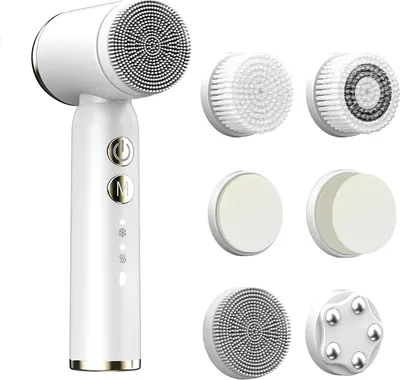 Produktbild von Wasserdichte Elektrische Gesichtsreinigungsbürste 360° Rotation, 6 Bürstenköpfe, 3 Geschwindigkeiten, Heiß- & Kaltkompresse, Tiefenreinigung & Massage