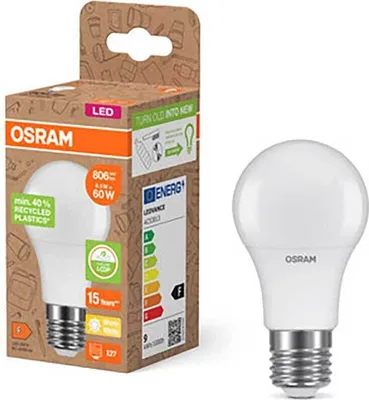 A product box and an LED light bulb.